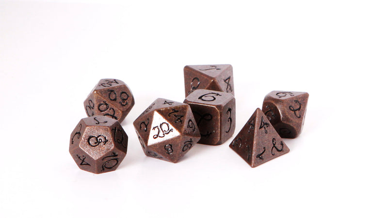Antique Bronze Polyhedral Metal Dice Set