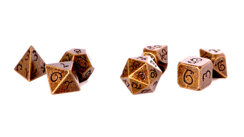 Antique Copper Polyhedral Metal Dice Set