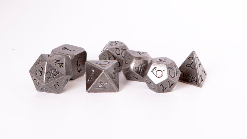 Antique Silver Polyhedral Metal Dice Set