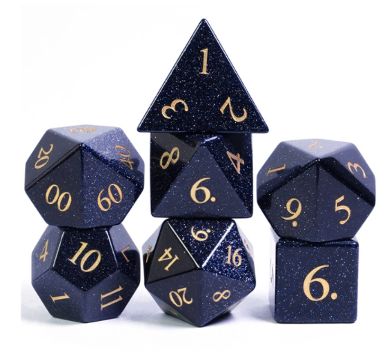Blue Goldstone Polyhedral Gemstone Dice Set