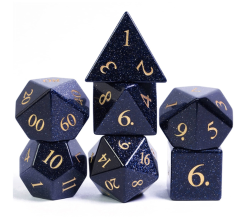 Blue Goldstone Polyhedral Gemstone Dice Set