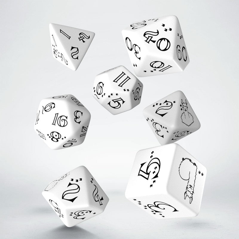 Llama Polyhedral White & Black RPG Dice Set