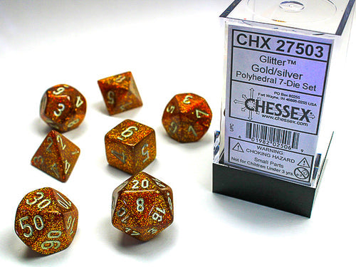 Polyhedral Glitter Gold/Silver Dice Sets