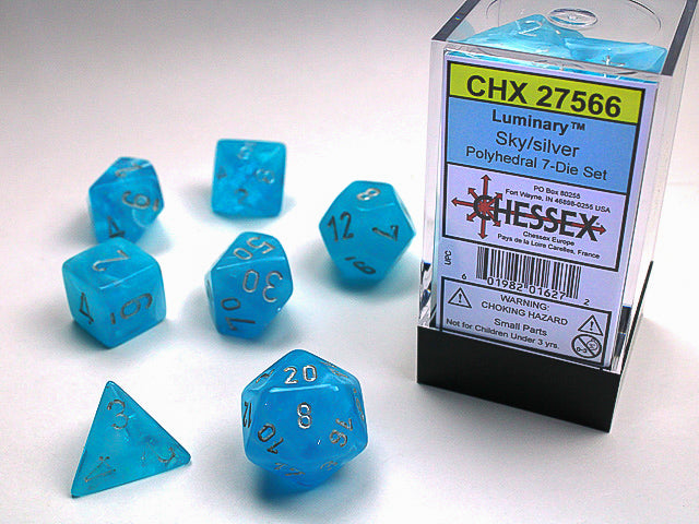 Polyhedral Luminary Sky / Silver Dice Sets