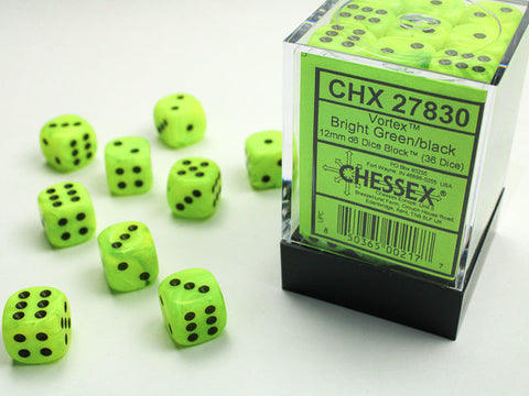 36D6 Vortex Bright Green / Black Dice Block - 12mm
