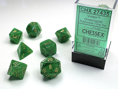 Polyhedral Vortex Green / Gold Dice Sets