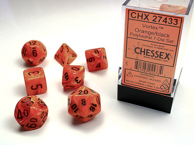 Polyhedral Vortex Orange / Black Dice Sets