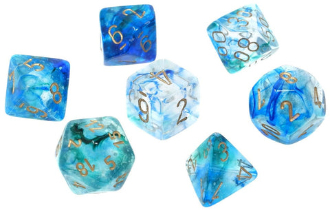 Polyhedral Nebula Oceanic/Gold Dice Sets