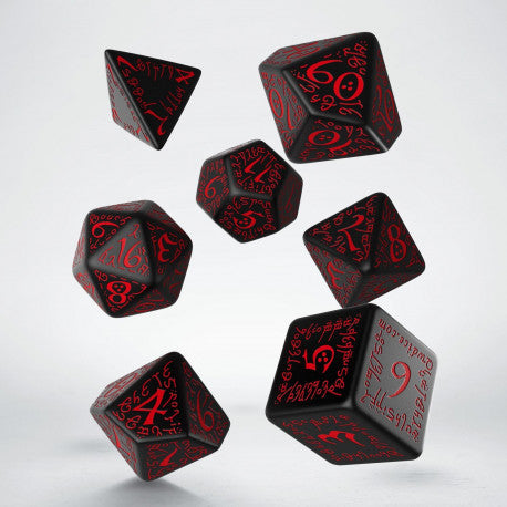 Elvish Polyhedral Black & Red RPG Dice Set