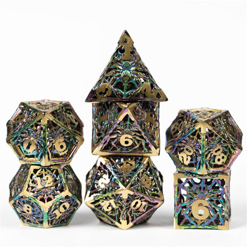 Rainbow Golden Font Spider Hollow Dice Set