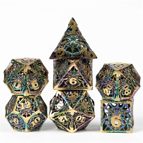 Rainbow Golden Font Spider Hollow Dice Set