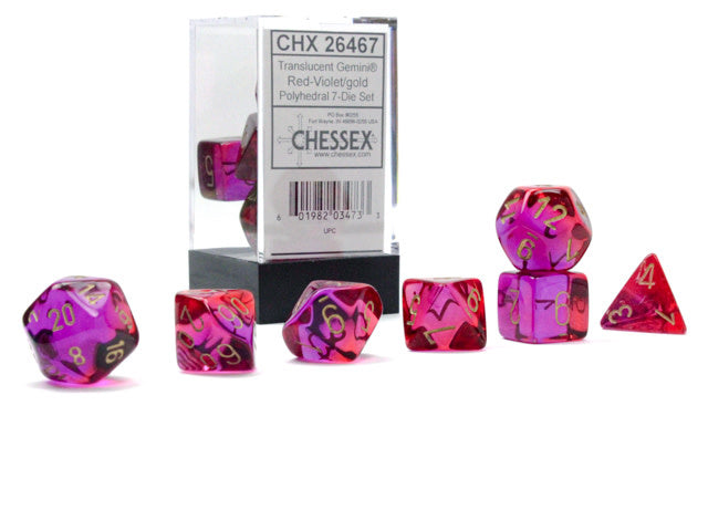Polyhedral Gemini Translucent Red - Violet w/ Gold Dice Sets