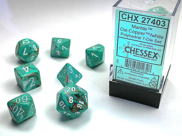 Polyhedral Oxi-Copper / White Dice Sets