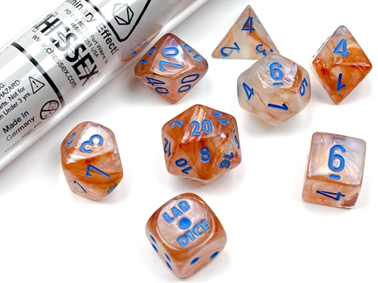 Chessex LAB Dice Polyhedral 7 Die Set - Borealis Rose Gold/Light Blue