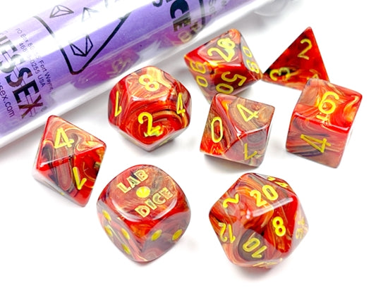 Chessex LAB Dice Polyhedral 7 Die Set - Vortex Underworld/Yellow