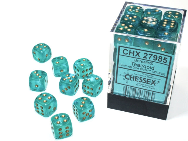 36D6 Borealis Teal / Gold Dice Block - 12mm
