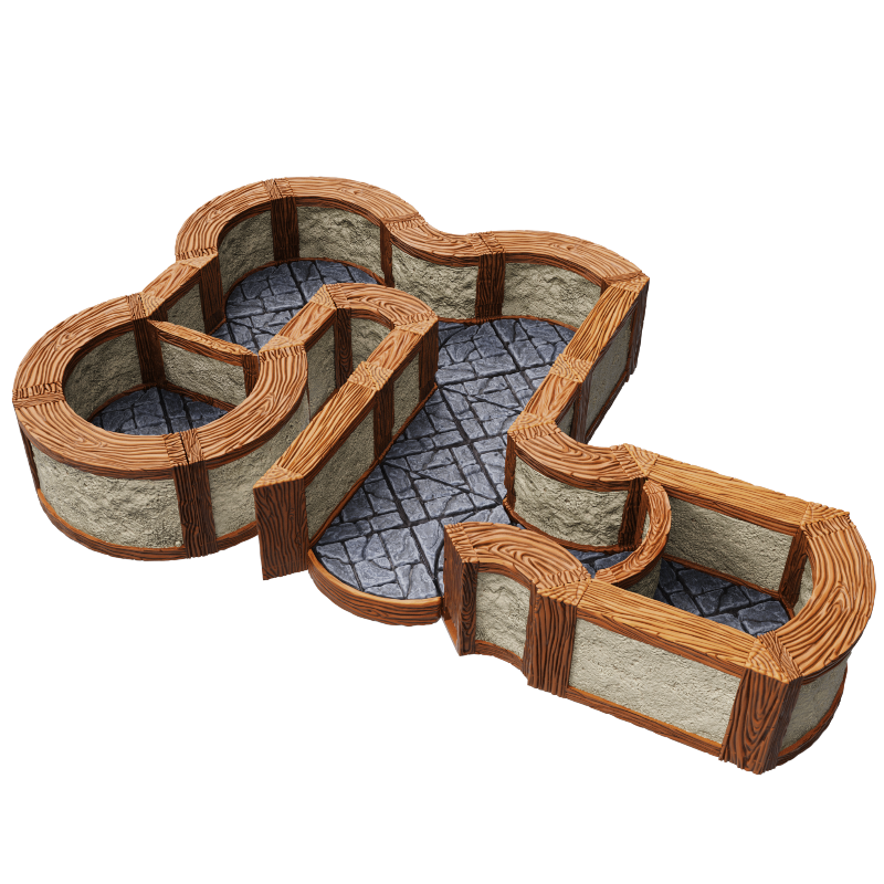 WARLOCK DUNGEON TILES: 1" TOWN AND VILLAGE ANGLES AND CURVES WALLS EXPANSIONn