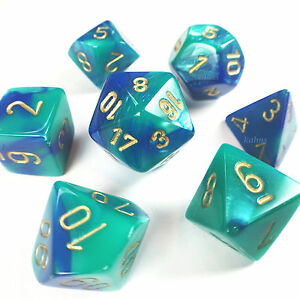 Polyhedral Gemini Blue - Teal w/ Gold Dice Sets