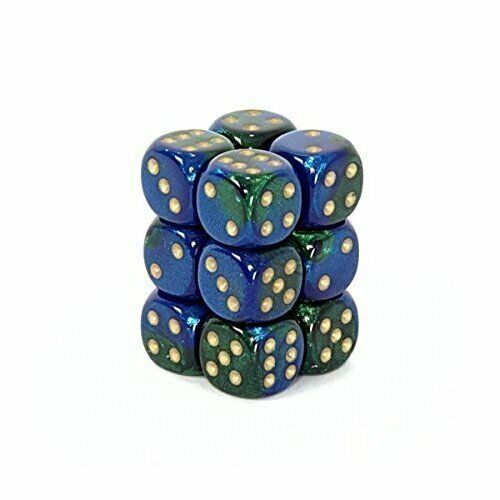 12D6 Gemini Blue - Green / Gold Dice Block - 16mm